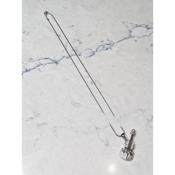 Violin Strings Necklace White Gold Plated Pendant with Crystals - Picture 10 of 10